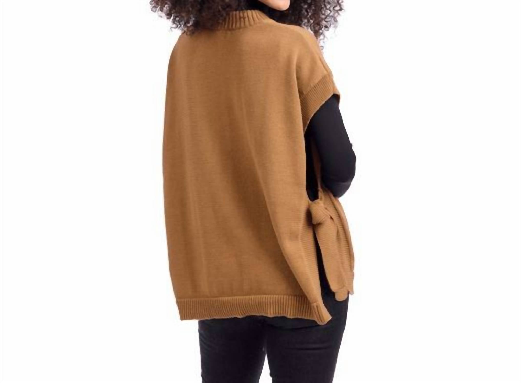 mudpie Ty Sweater Vest in tan - women's sweater - alternate view