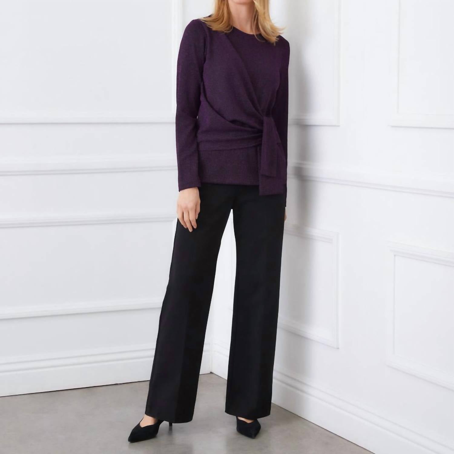 Karen Kane Long Sleeve Metallic Knit Side-tie Top - Petite in eggplant - women's long sleeve top - view 6
