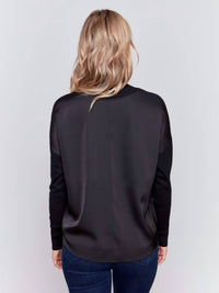 Charlie B - Mock Neck Satin-knit Combo Sweater