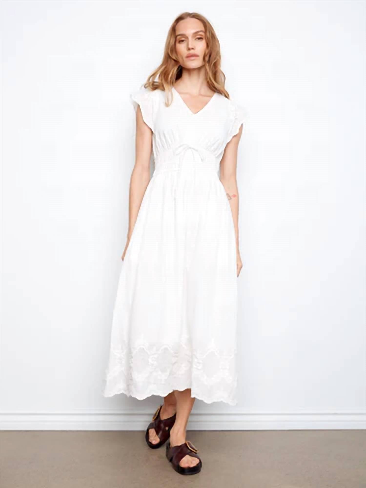 Charlie B - V-Neck Elastic Waist Dress With Ruffle Cap Sleeve