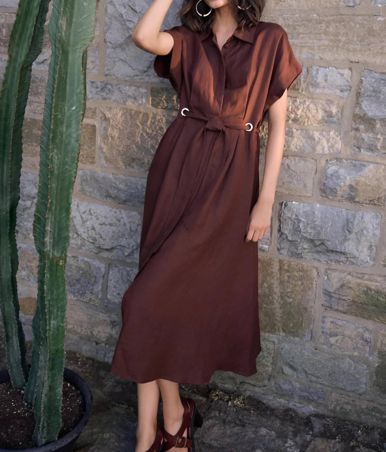 Joseph Ribkoff - Belted Linen Midi Fit And Flare Dress