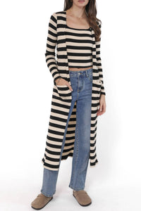Sadie & Sage - Soul Sisters Striped Rib Knit Long Cardigan