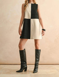 Miou Muse - Suede Color Contrasted Shift Dress