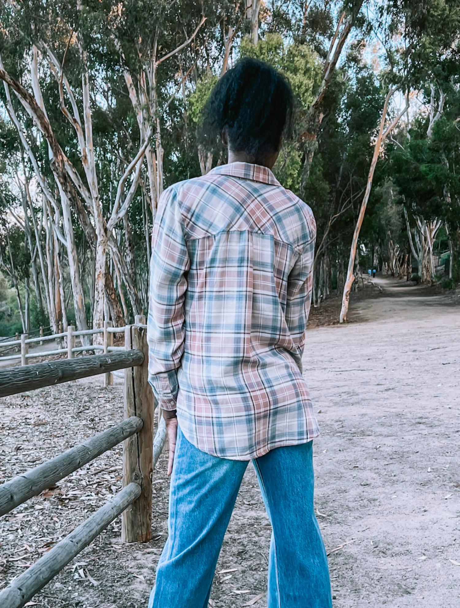 be cool Plaid Button Up Flannel Top in slate clay - women's shirt - detail view