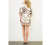 THML Floral Border Print Split Neck Tunic Dress in white - women's dress - view 5