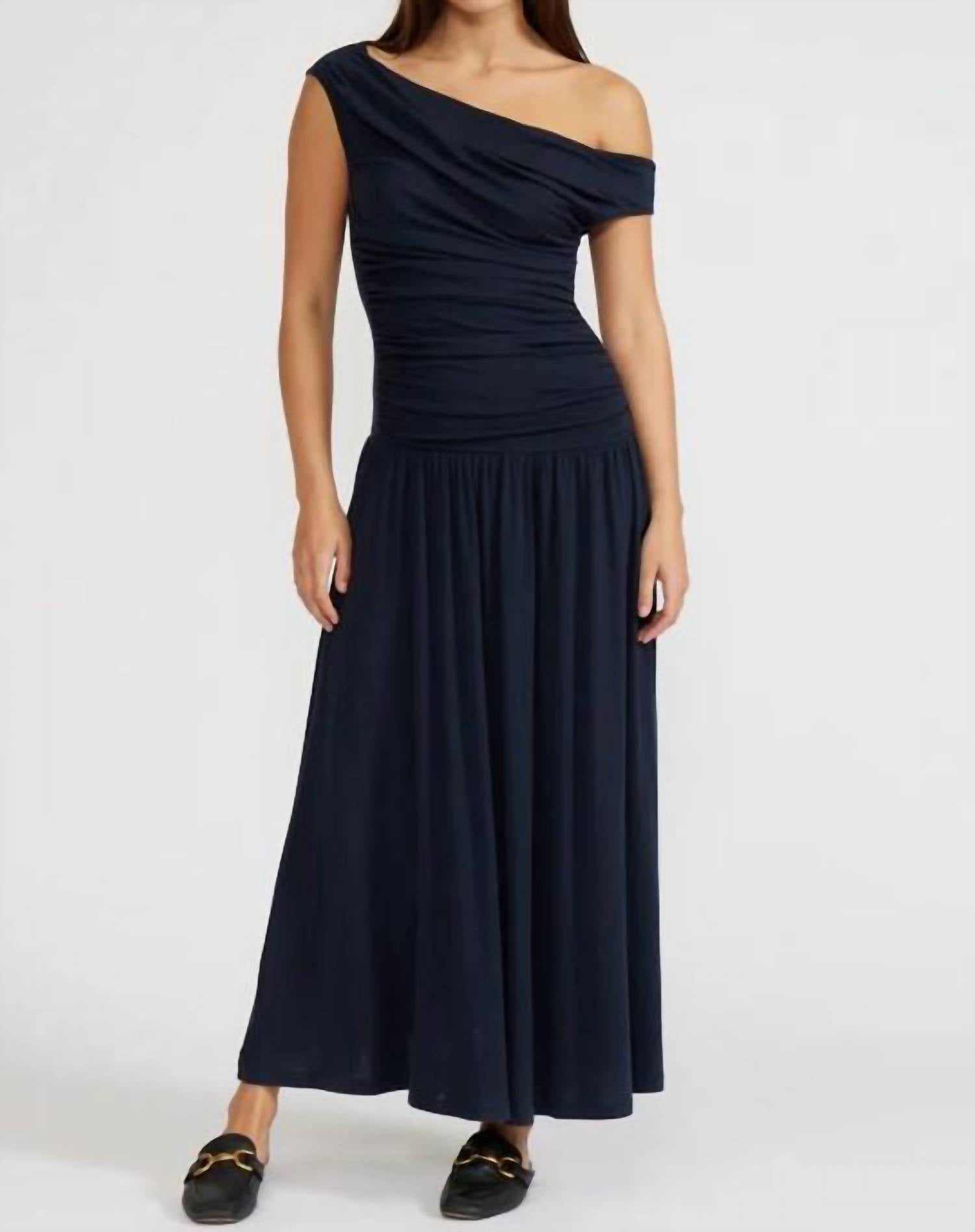 LUCY PARIS Larson Knit Maxi Dress in navy - women's dress