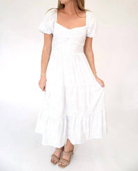 Tcec - Serene Floral Puff Sleeve Open-back Midi Dress With Pockets