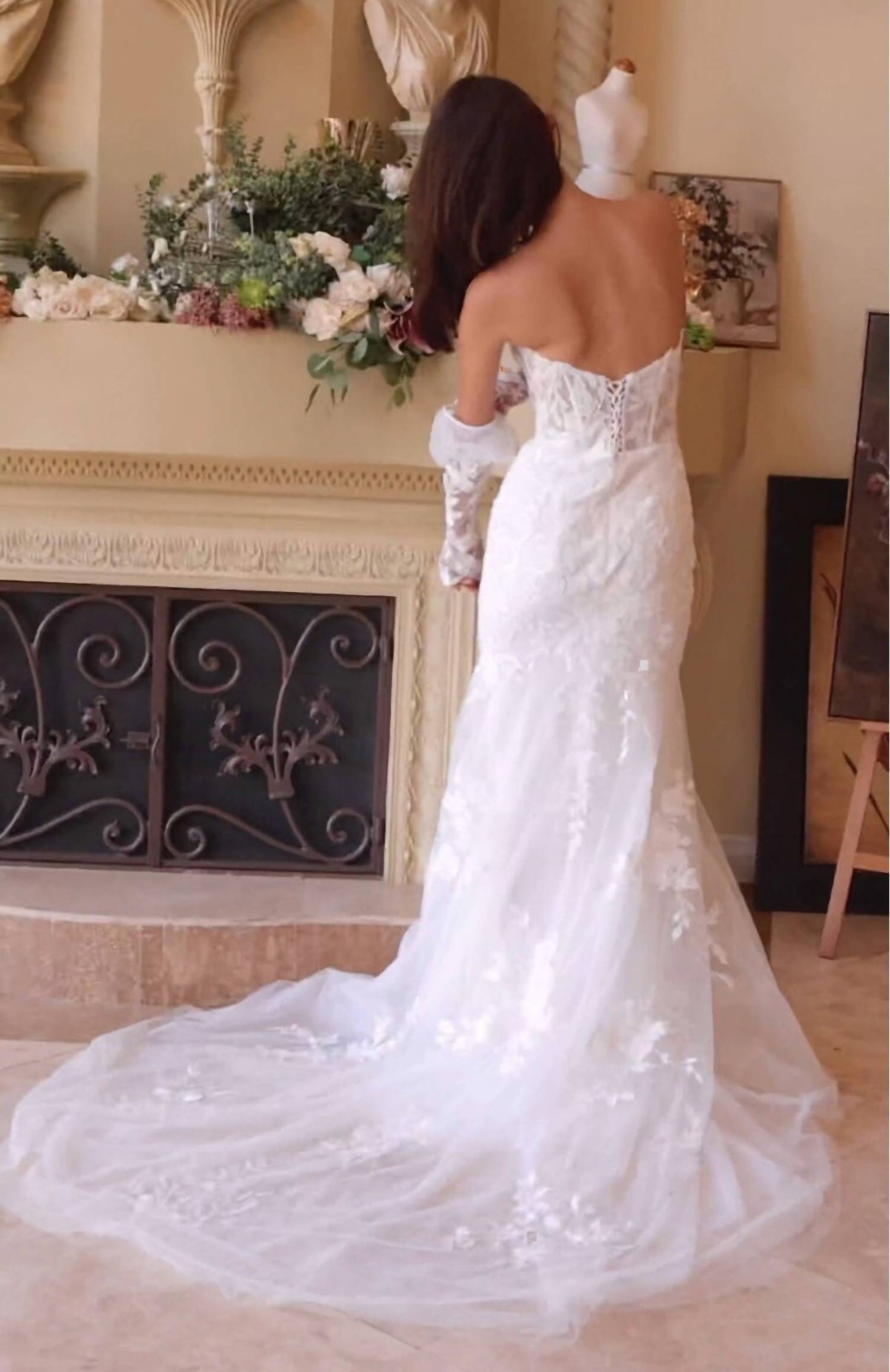 Ladivine Strapless Glove Mermaid Bridal Gown in off white - women's dress - alternate view