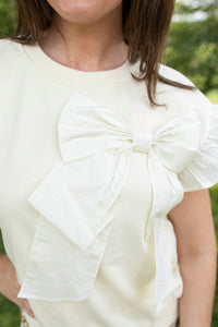 Q2 Ribbons and Bows Blouse in white - women's blouse - detail view