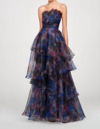 Theia - Seona Strapless Tierred Gown