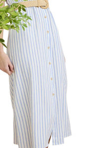 Blu Pepper - Stripe Button Down Belted Midi Shirt Dress