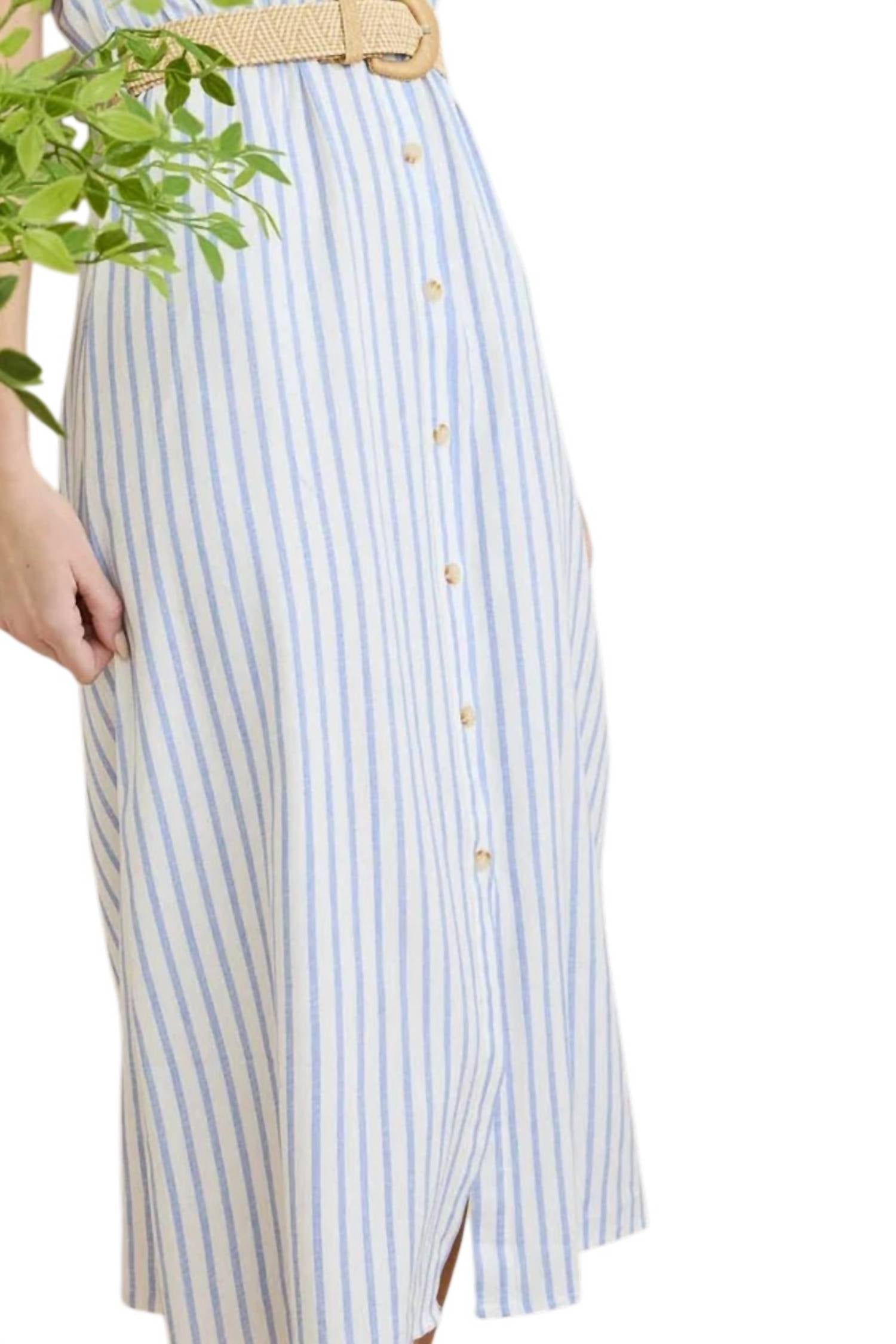 Blu Pepper - Stripe Button Down Belted Midi Shirt Dress