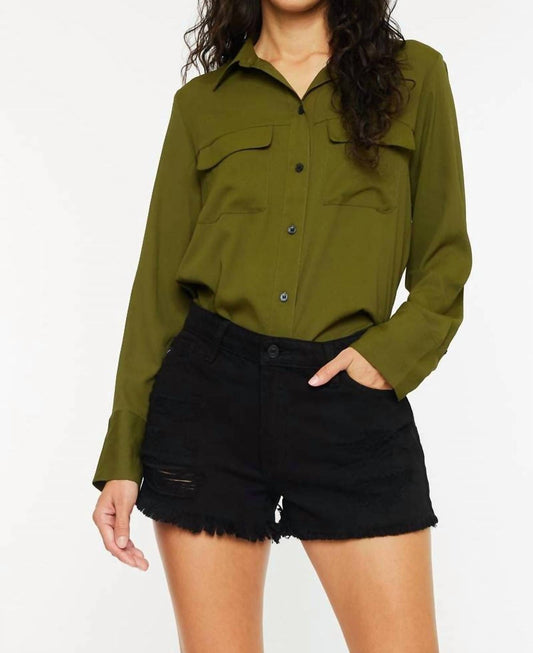 Kancan - High Rise Black Fray Hem Denim Shorts