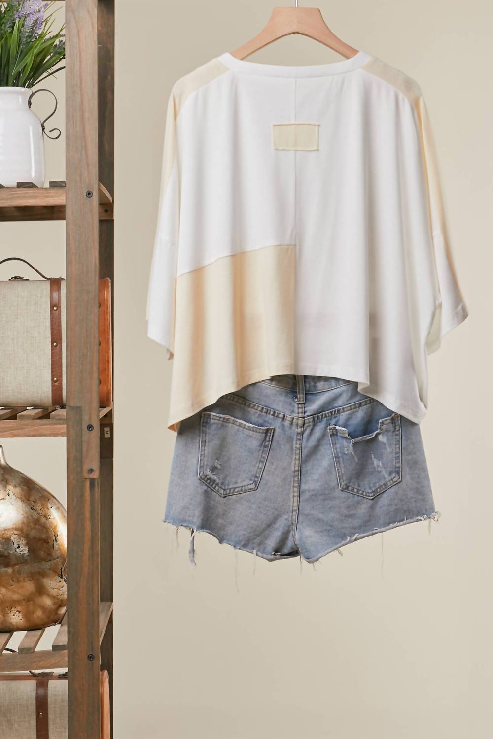 Mello Oversized Embroidered Crochet Patch Work Top in cream - women's t-shirt - view 5