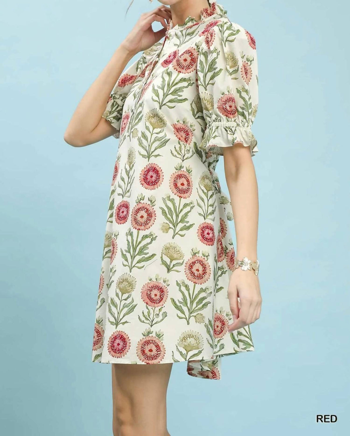 Umgee - Floral Puff Sleeve Babydoll Dress