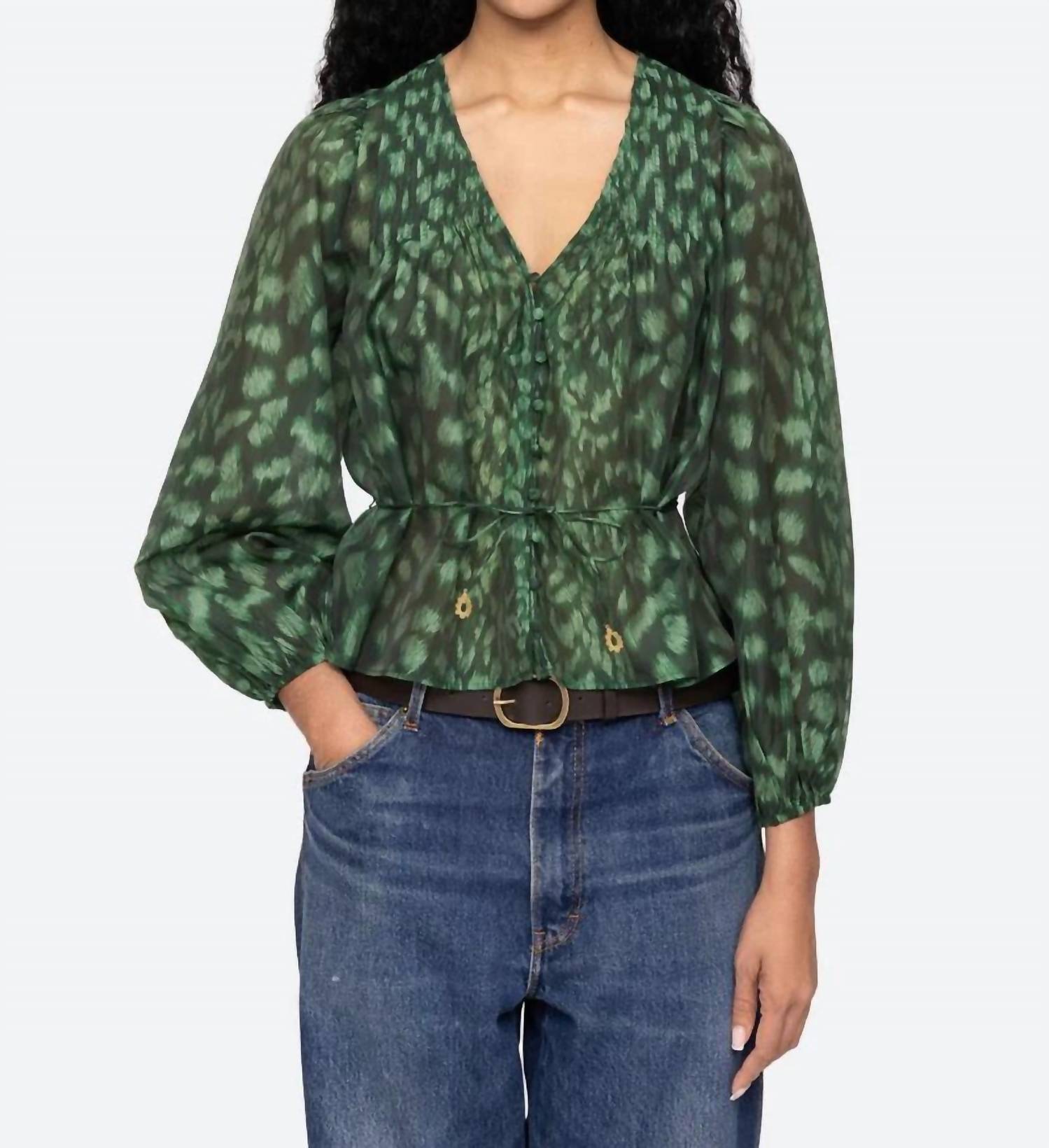 SEA Claude Leopard Print Top in green - women's blouse