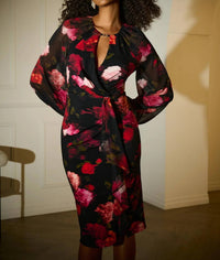 Joseph Ribkoff - Floral Chiffon Puff Sleeve Sheath Dress