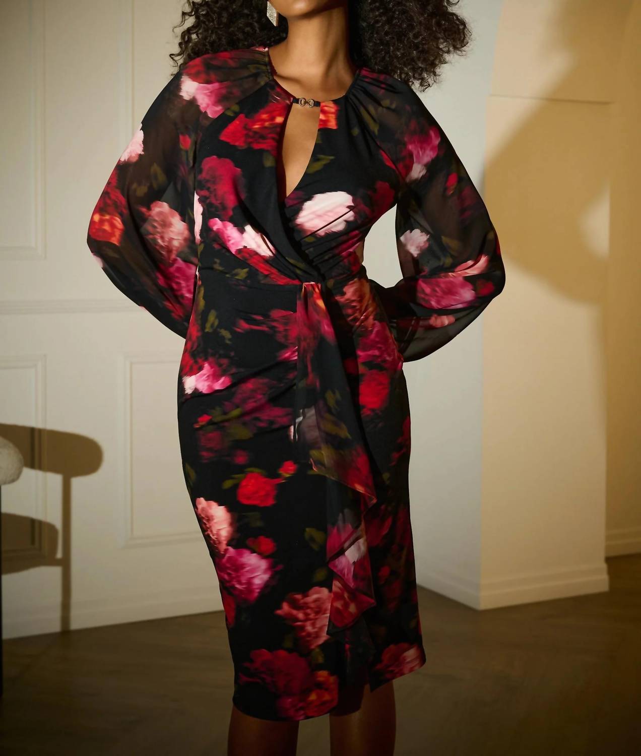 Joseph Ribkoff - Floral Chiffon Puff Sleeve Sheath Dress