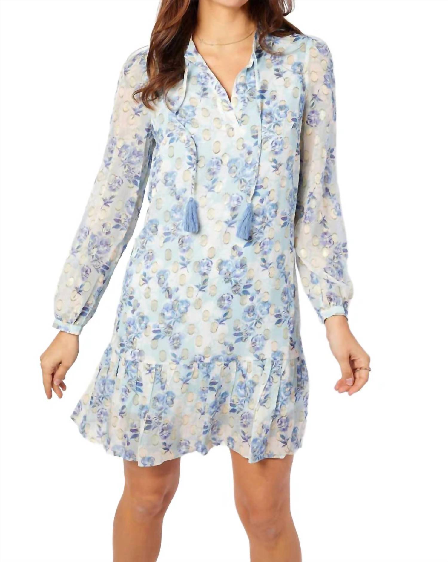 SAIL to SABLE Ruffle Hem Dress With Tassels in falling violets print - women's dress