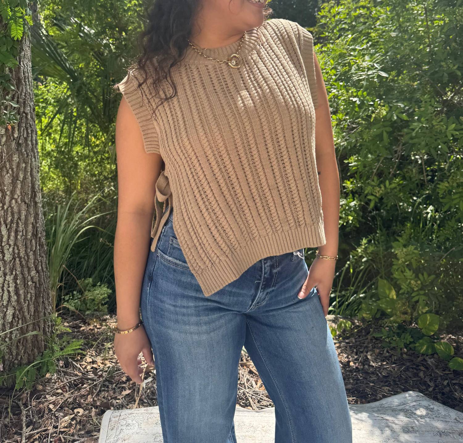 Heyson - Cable Knit Sweater Top With Side Ties