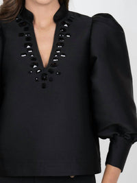 Emily McCarthy Hampton Puff Sleeve Top in midnight - women's long sleeve top - view 4