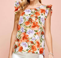 Les Amis - Floral Print Ruffled Short Sleeve Top