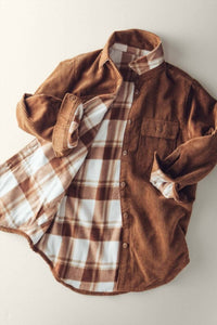 Trend:Notes - Reversible Corduroy And Plaid Flannel Shacket With Chest Pockets