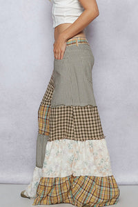 POL Printed Patchwork Textured Palazzo Bottom in olive green - women's pants - view 5