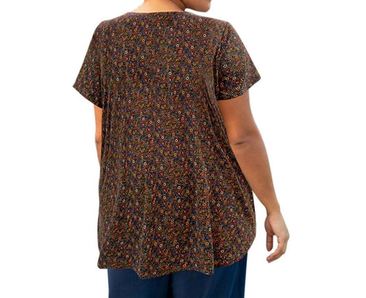 On The Plus Side - Printed Scoop Neck Short Sleeve Taylor Tunic - Plus Size