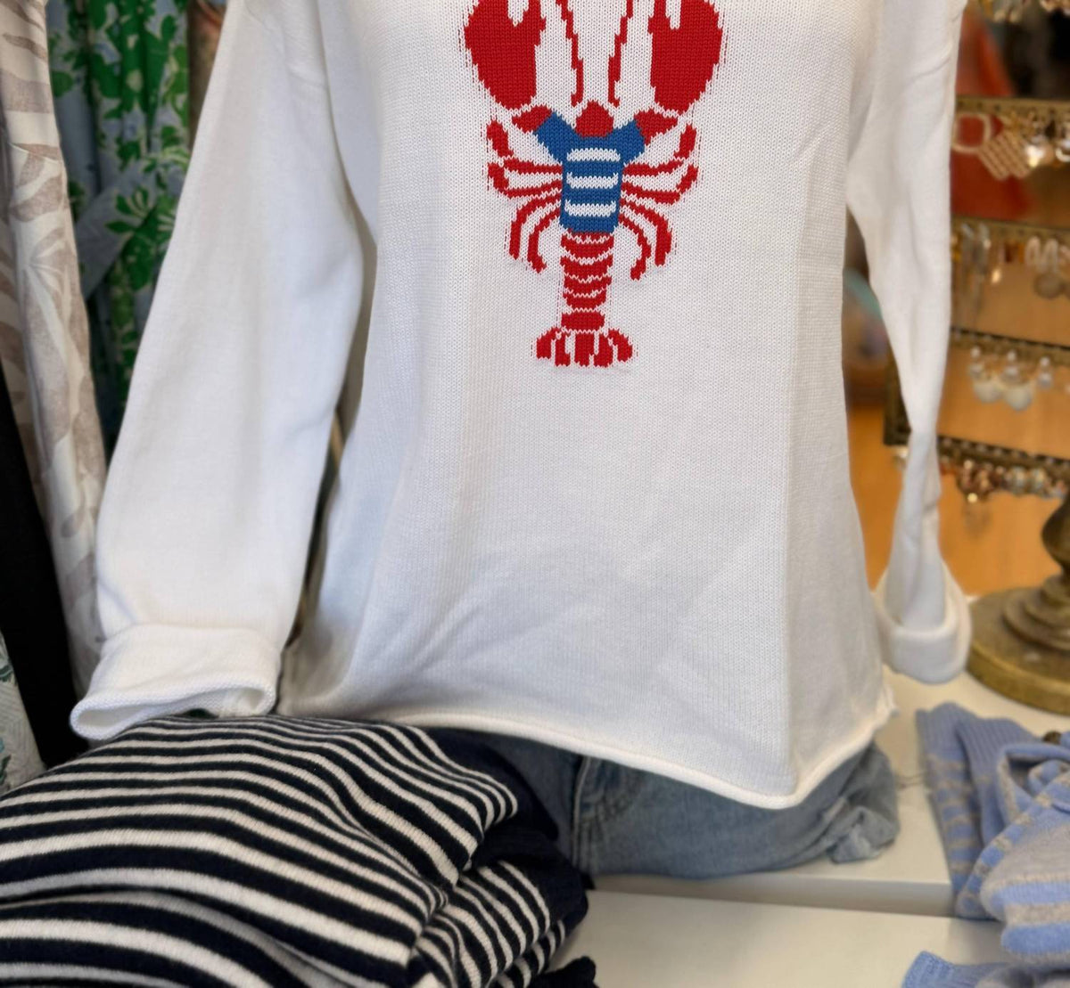 Pink Pineapple - Lobster In Stripe Tee Boxy Cotton Sweater