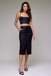 Hidden - Coated High Rise Front Slit Midi Skirt