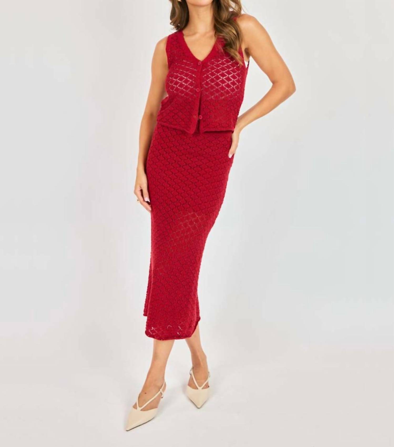 Sadie & Sage Venus Cardigan Tank in desert red - women's tank top - detail view