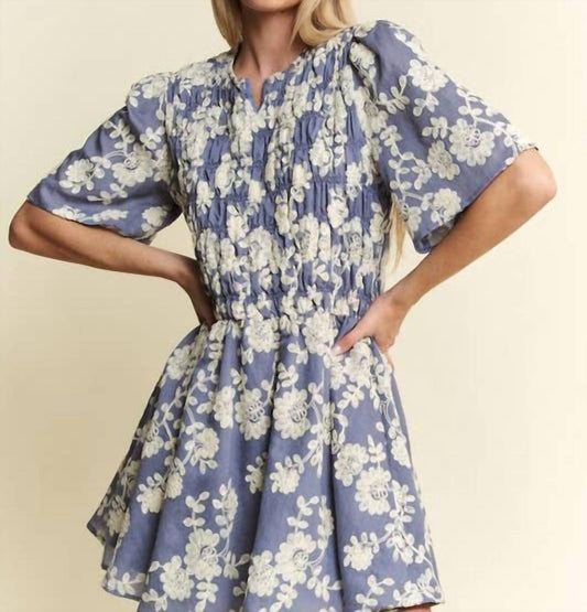 Jade By Jane - Floral Print Embroided Mini Dress