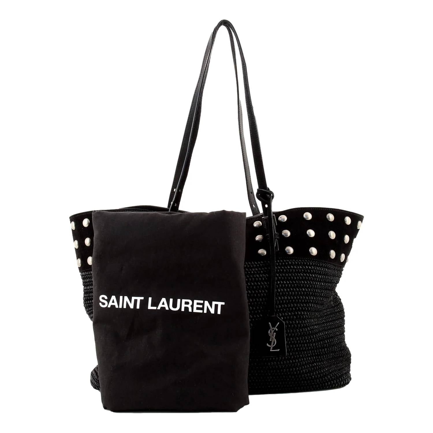 Saint Laurent - Women's Boucle Studded Raffia And Suede Shopping Tote Bag