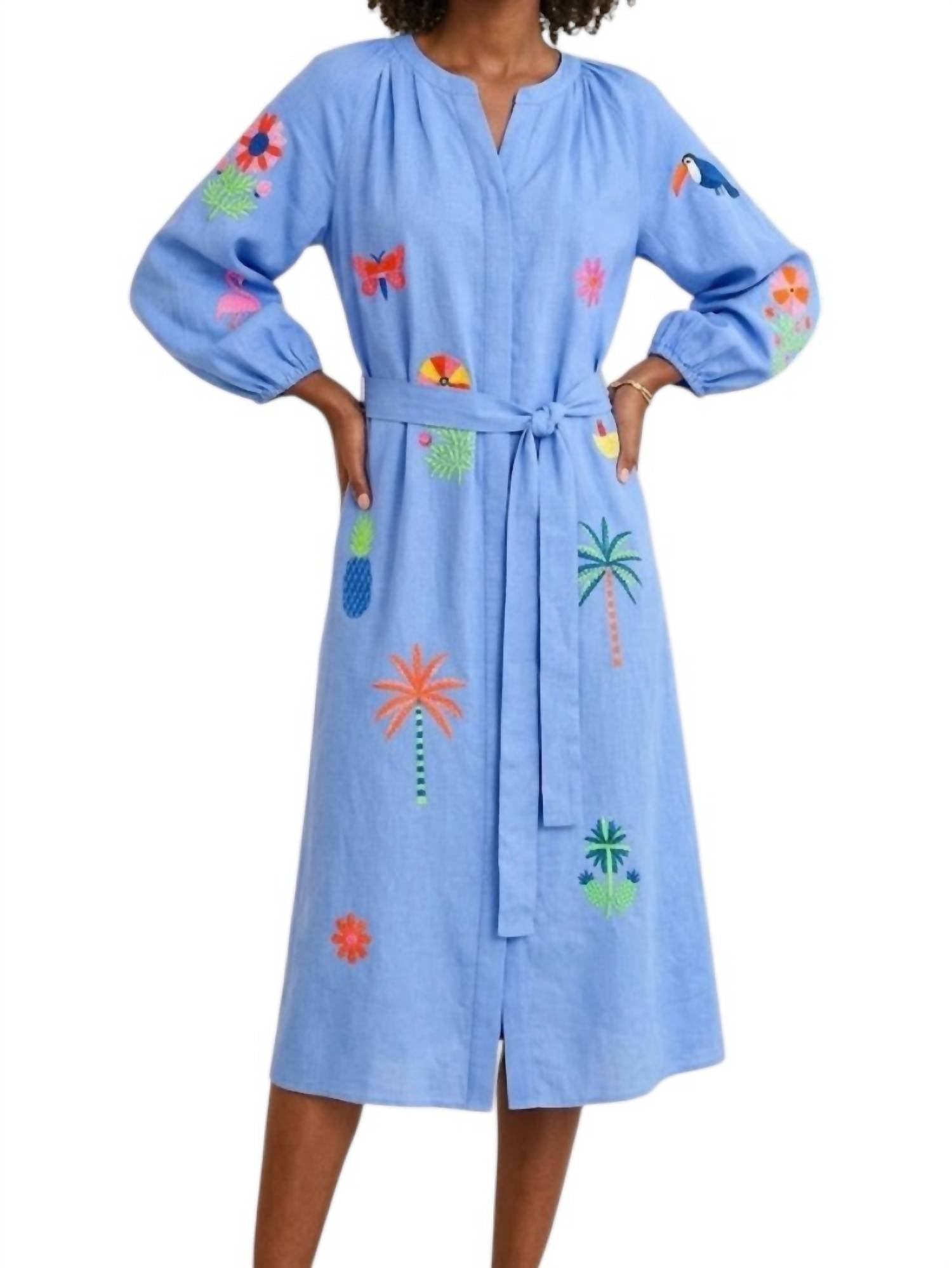 Vilagallo - Tropical Embroidery Midi Dress