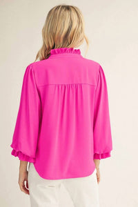 Jodifl - 3/4 Sleeves Front Button Up Solid Top
