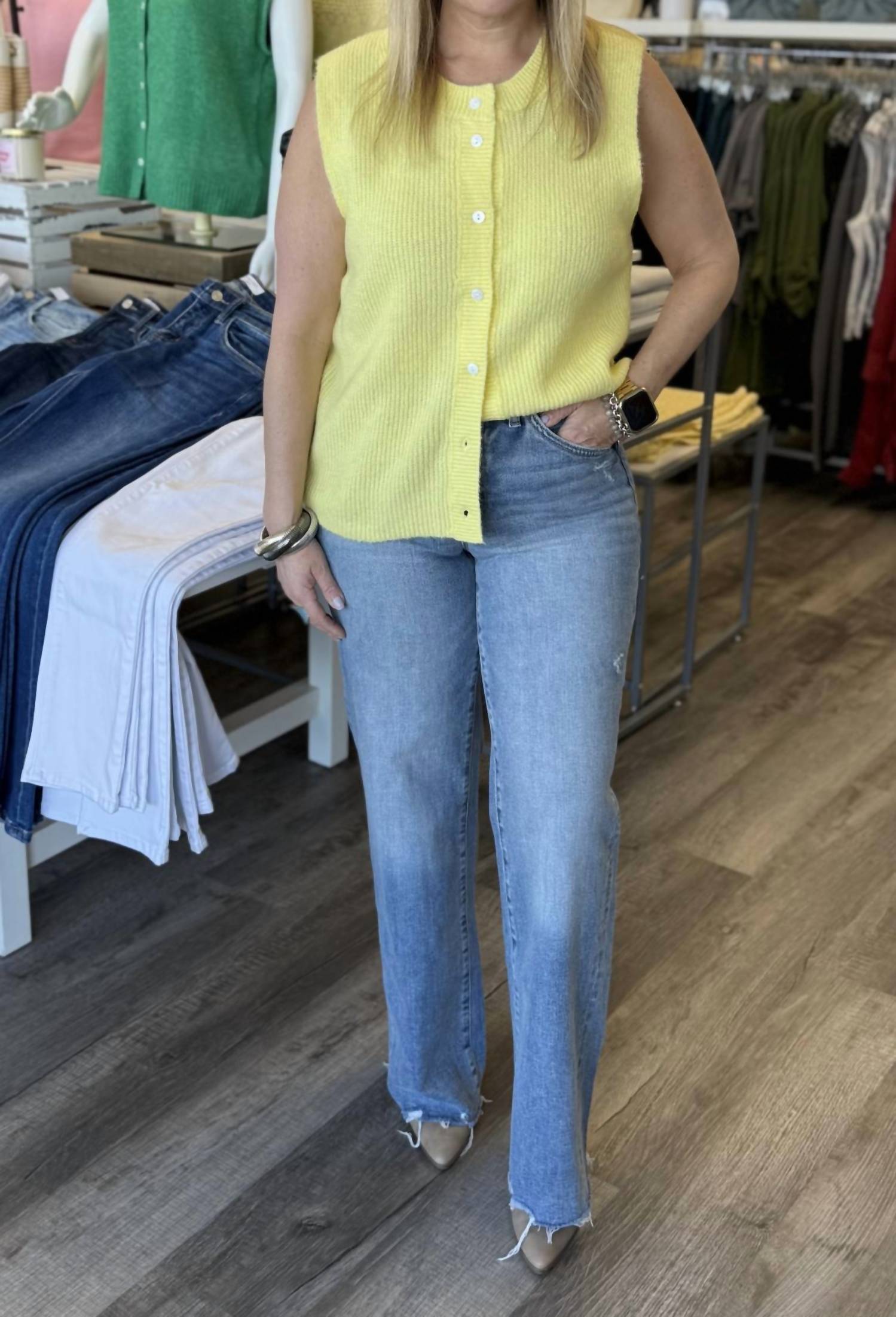 FLYING MONKEY Women's High Rise Slant Side Seam Vintage Flare Jeans in blue - women's jeans - view 5