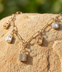 farrah b JEWELRY Women's Locked In Light Charm Necklace in light charm necklace in gold - women's jewelry - alternate view