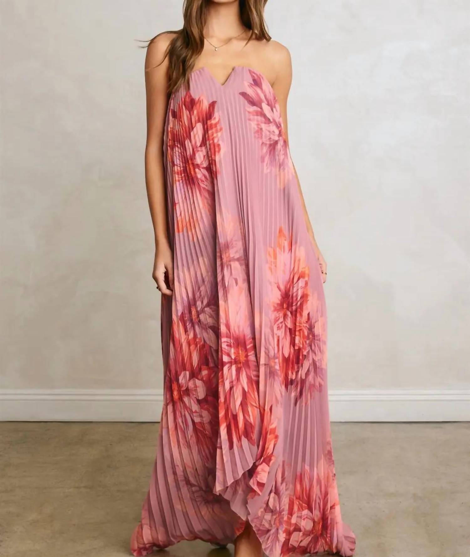 Dress Forum - Pleated Strapless Floral Dress
