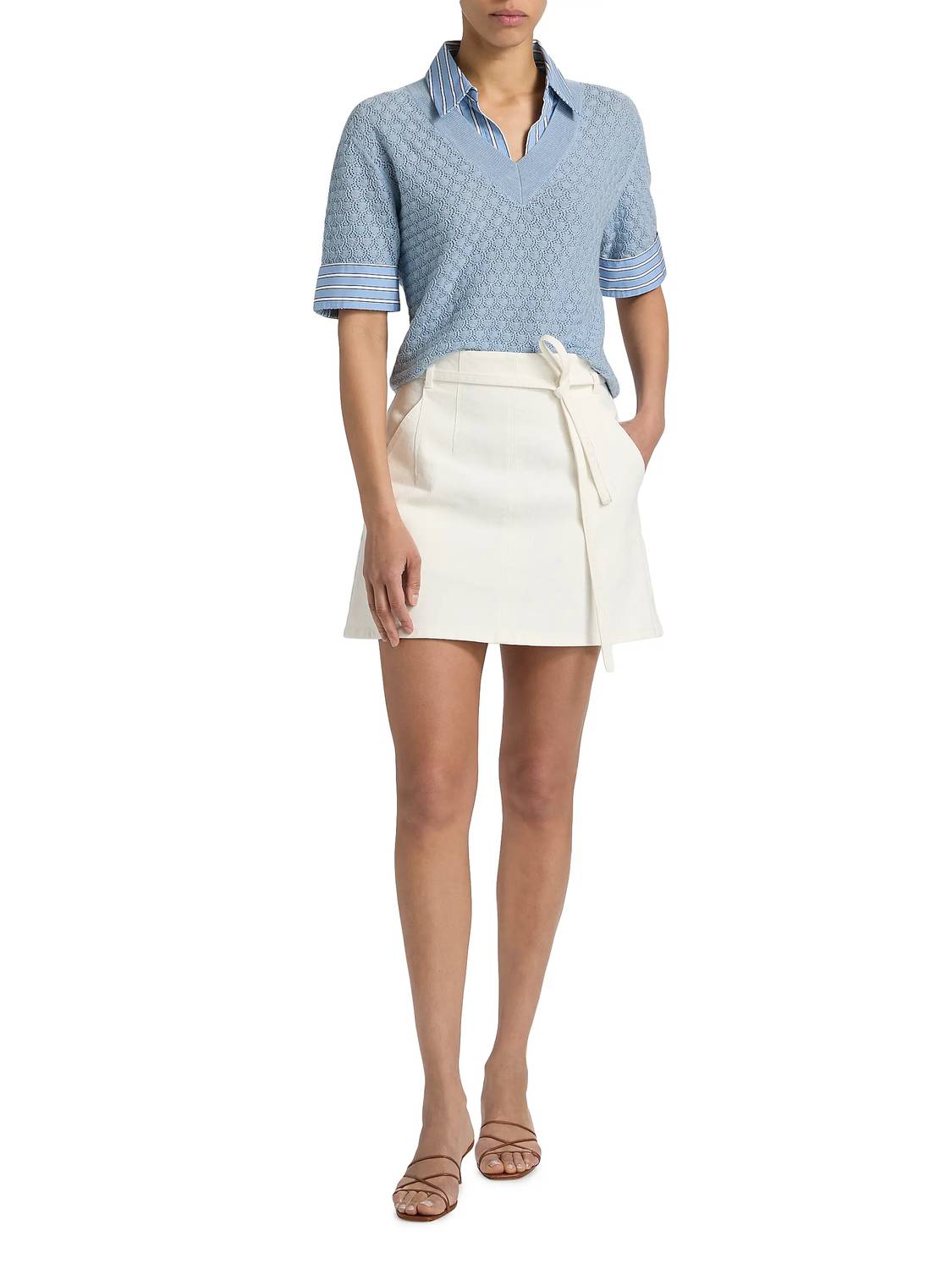 TANYA TAYLOR Esme Pointelle Knit Top in powder blue - women's t-shirt - alternate view