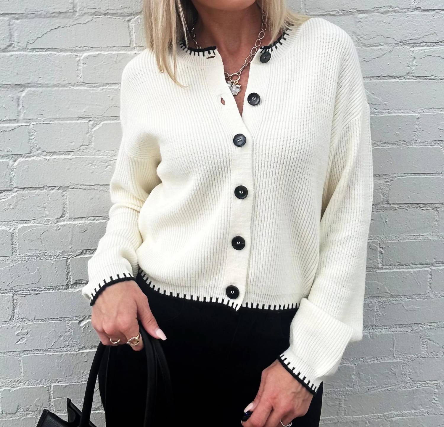 The Workshop Studio - Contrast Stitch Button Down Sweater