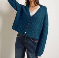 Seventy Eight and Sunny Meadow V-neck Cardigan in deep sea - women's cardigan - alternate view