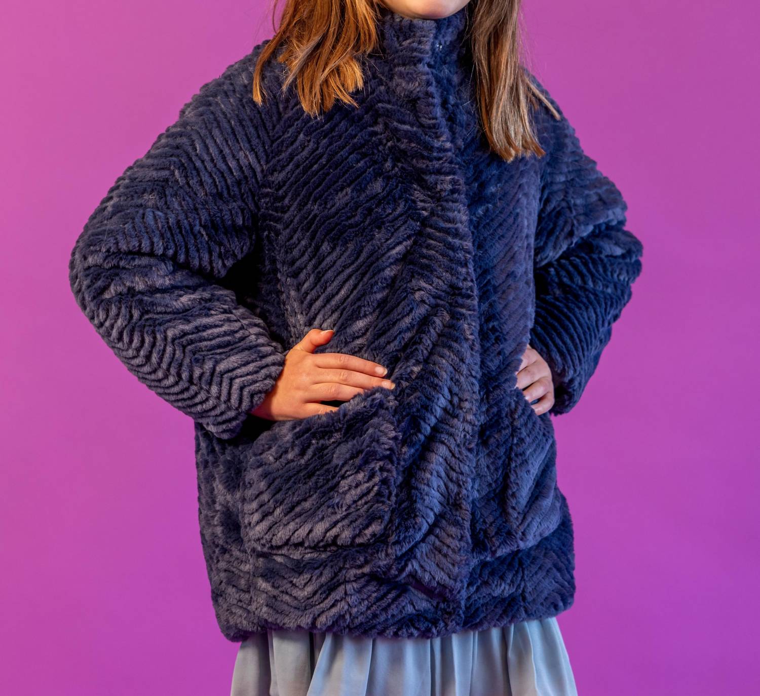 Mayoral Faux Fur Long Sleeve Coat in navy - item