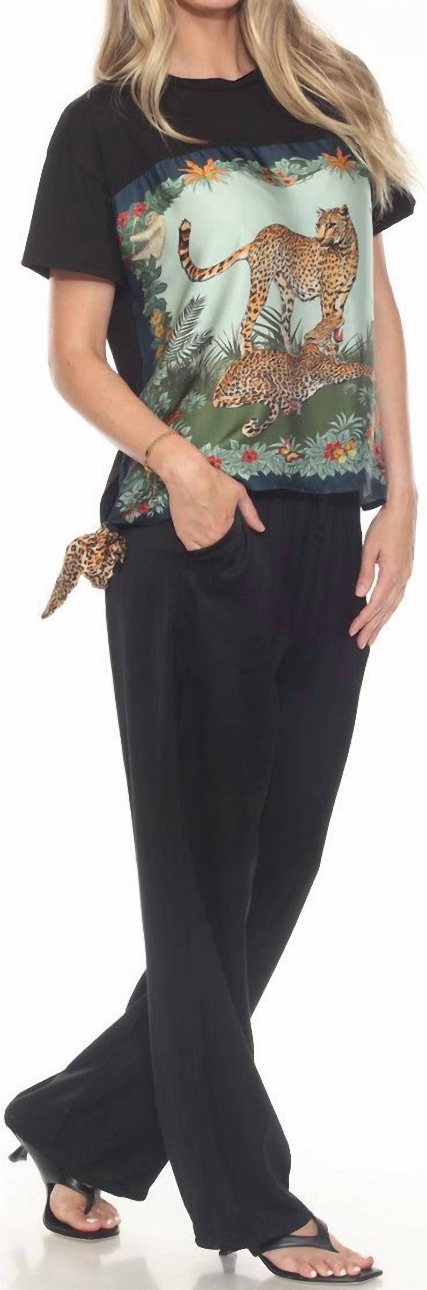 FLORA ASHLEY In And You Out Blouse in and you out blouse in black cheetah - women's blouse - detail view