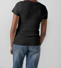 Lilla P Short Sleeve V Neck Tee Top in black - women's t-shirt - detail view