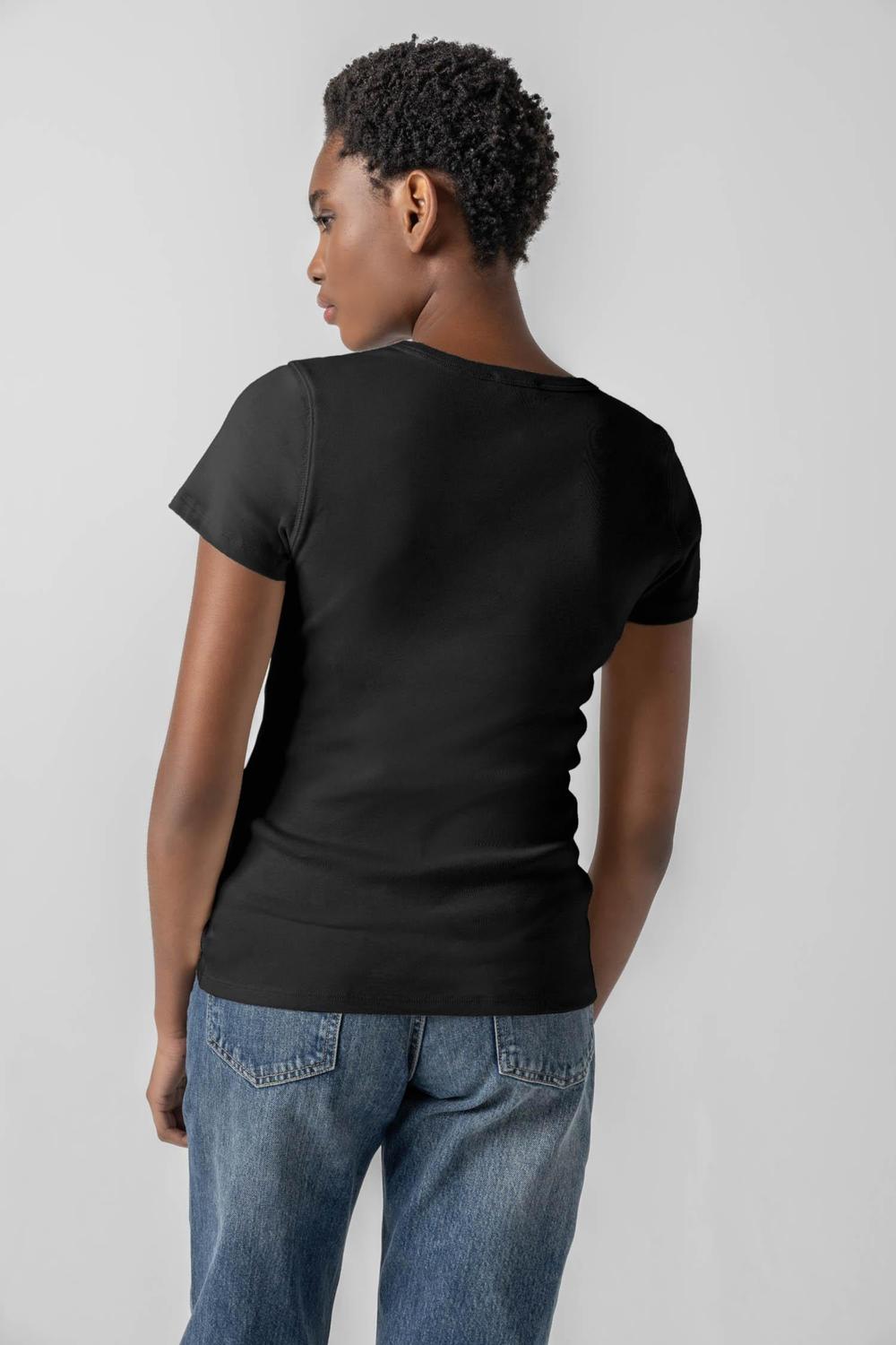 Lilla P Short Sleeve V Neck Tee Top in black - women's t-shirt - alternate view