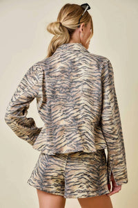 Day + Moon - Women's Fierce Tiger Print Peplum Denim Jacket