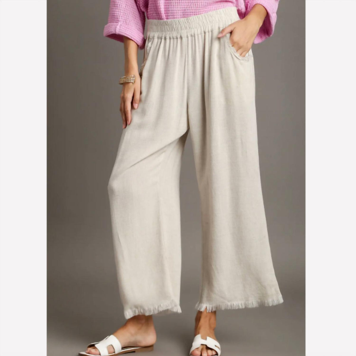 Umgee - Women's Alex Frayed Hem Wide Leg Pants