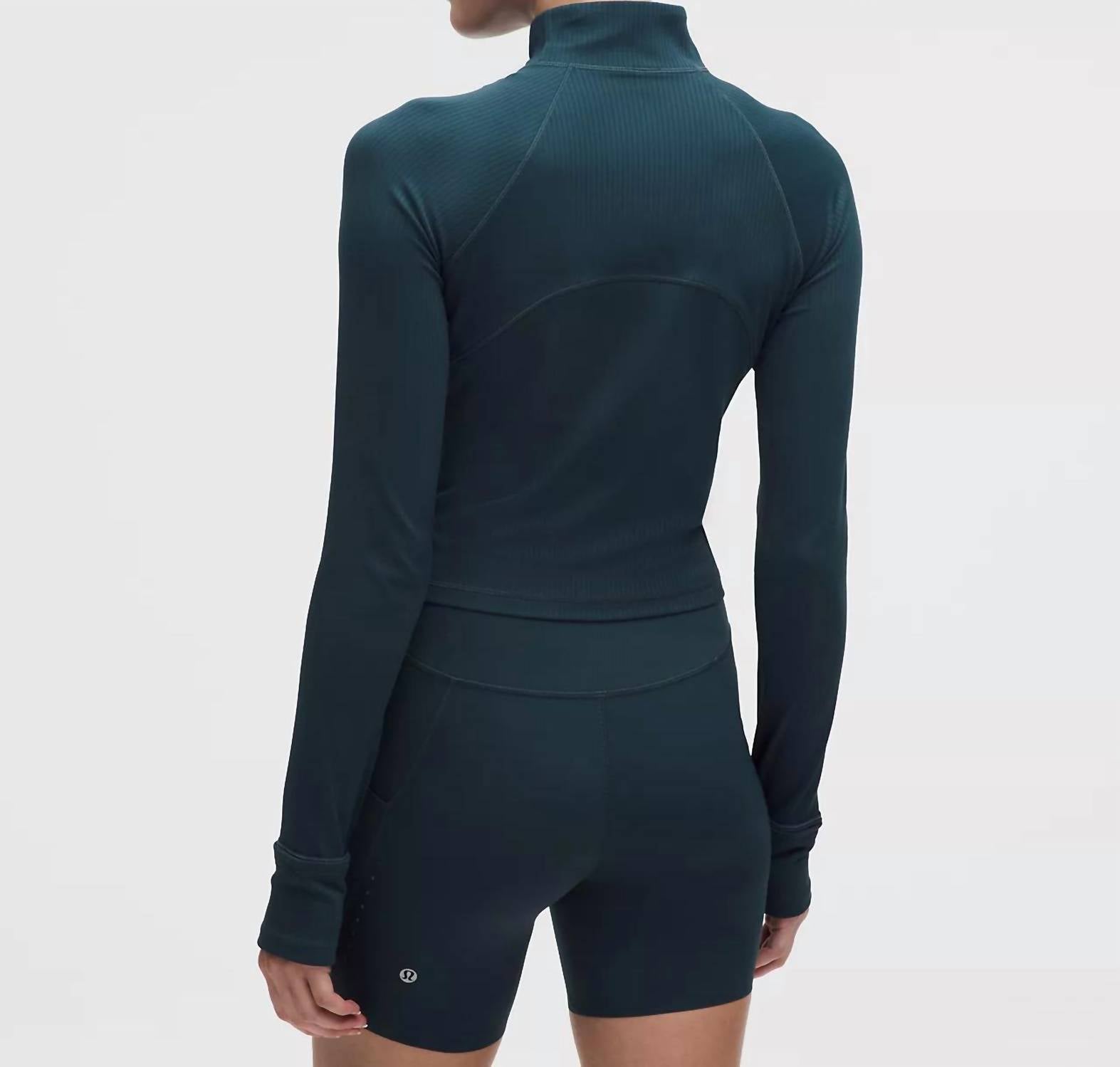 lululemon It's Rulu Ribbed Cropped Half Zip Sweatshirt in indochino blue - women's long sleeve top - view 4
