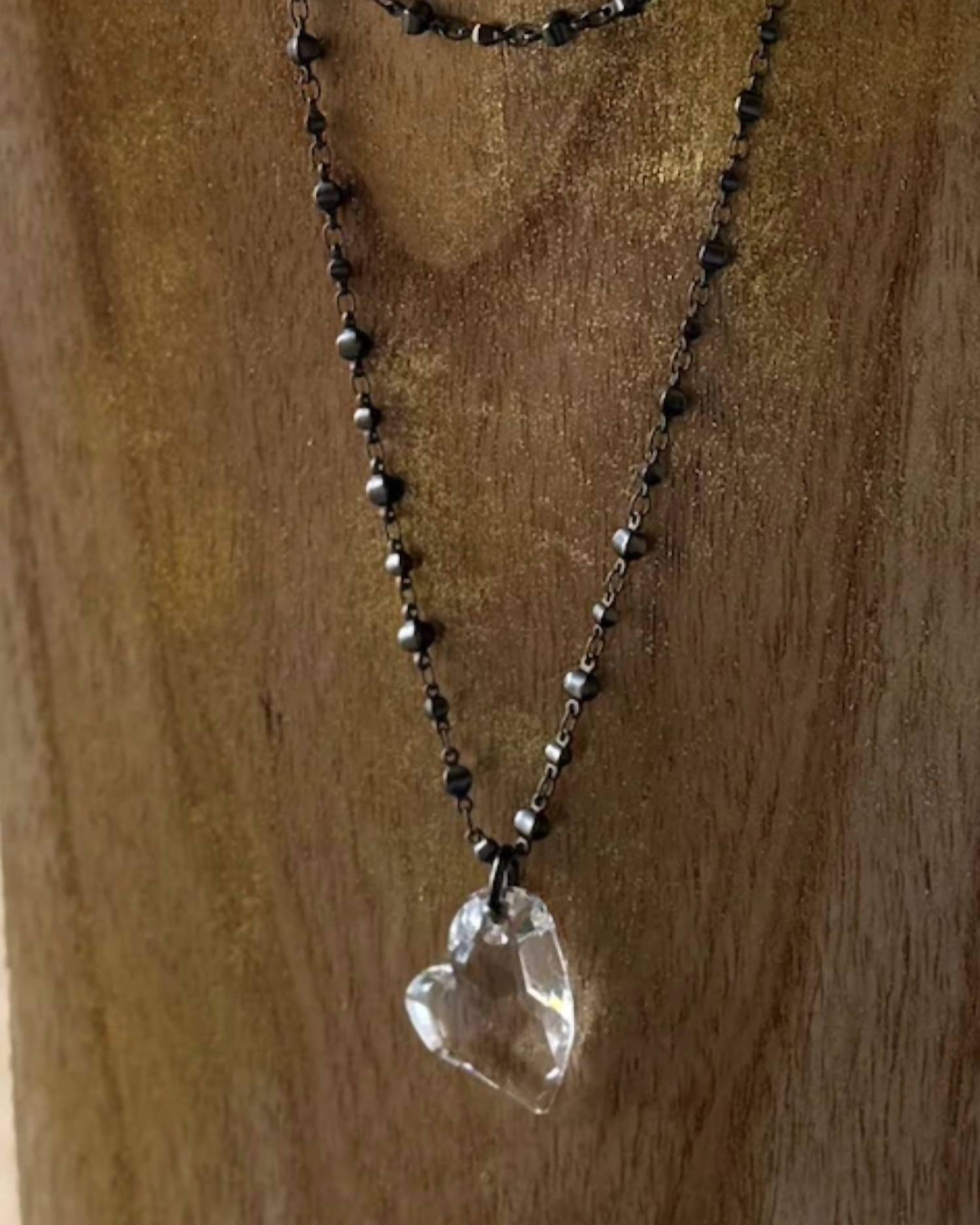 L GEORGE Women's Heart Necklace in clear crystal - women's jewelry